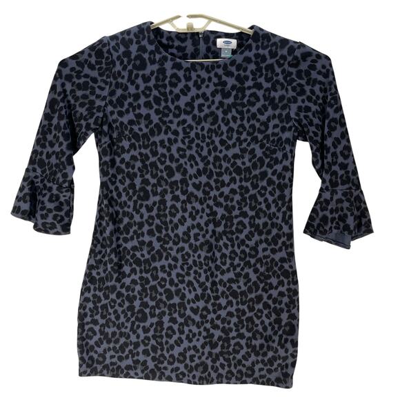 Old Navy Dress Size M Blue Black Animal All Over Print 3/4 Sleeves Knee Length - Picture 1 of 6